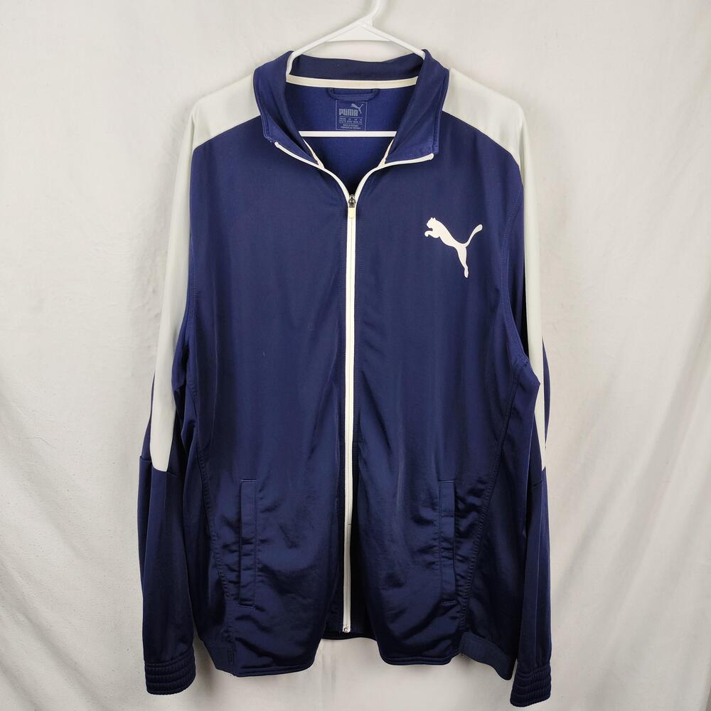 Puma Track Jacket Mens XL Blue White Colorblock Full Zip Athletic Lightweight
